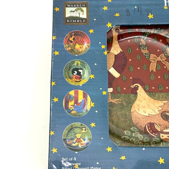 Warren Kimble Holiday Cheer Sakura Oneida Set of 4 Salad Plates Farmhouse Cat - Picture 11 of 15